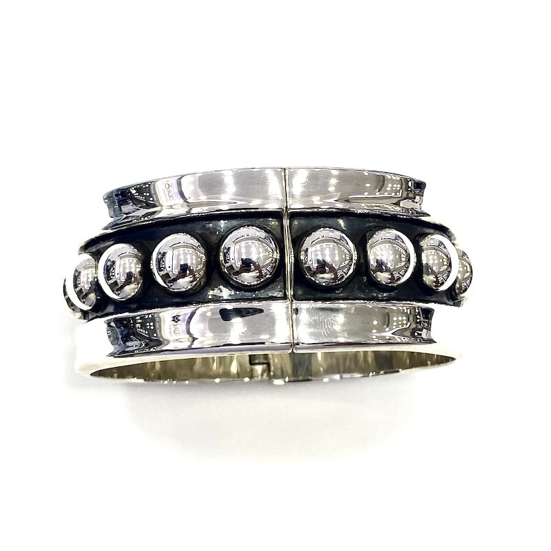 Classic Silver Beads Cuff Bangle Bracelet