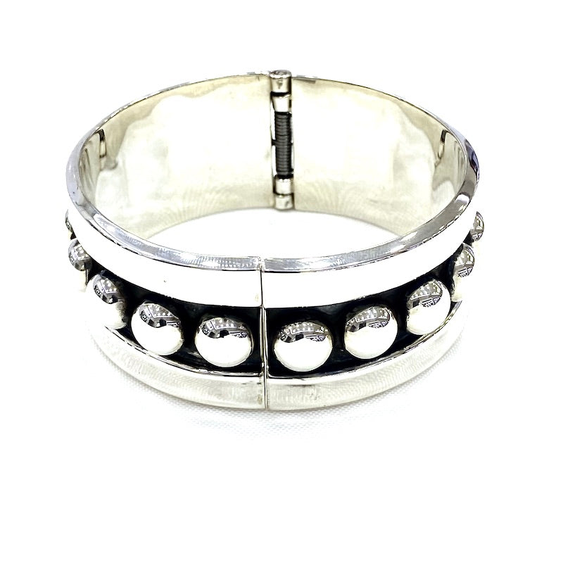 Classic Silver Beads Cuff Bangle Bracelet