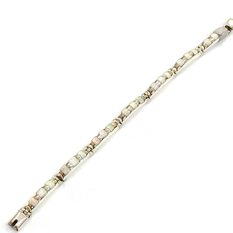 Beautiful Silver White Opal Stripes Bracelet