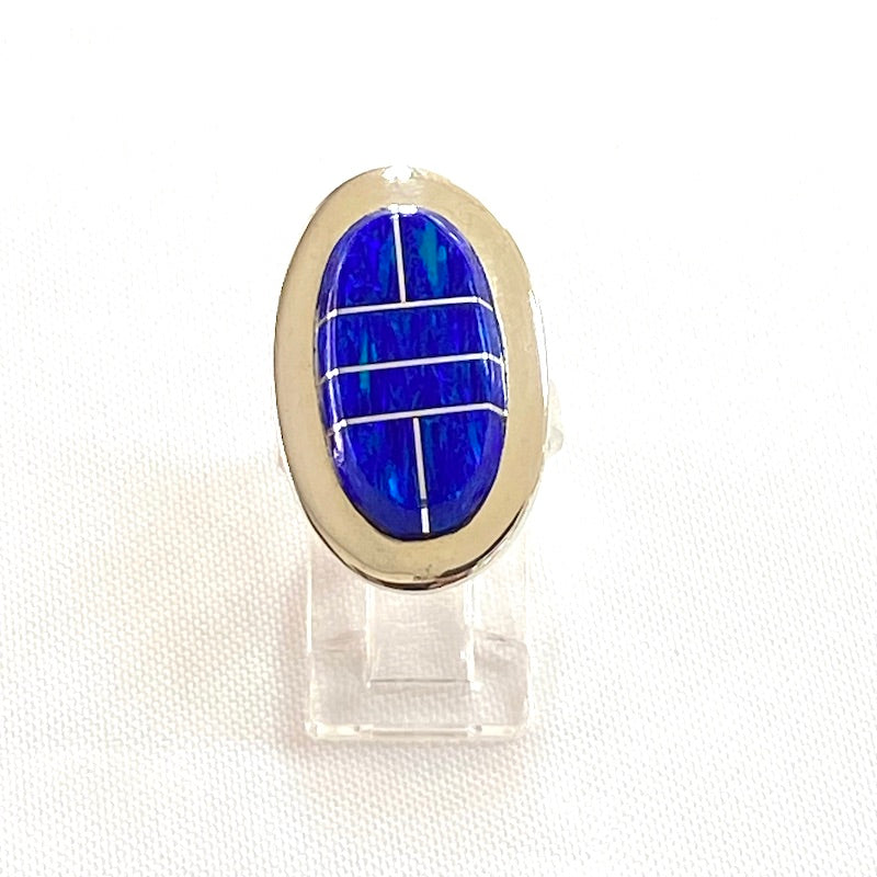 Stunning Oval Blue Opal Silver Ring